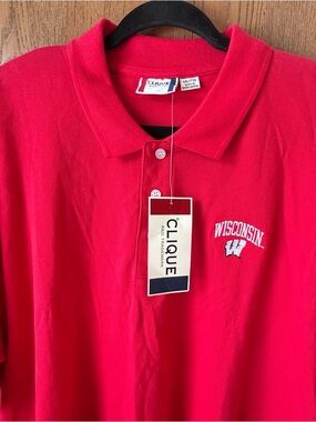 NWT Men's Wisconsin Badgers Red Short Sleeve Polo Shirt Size 2XL Clique
